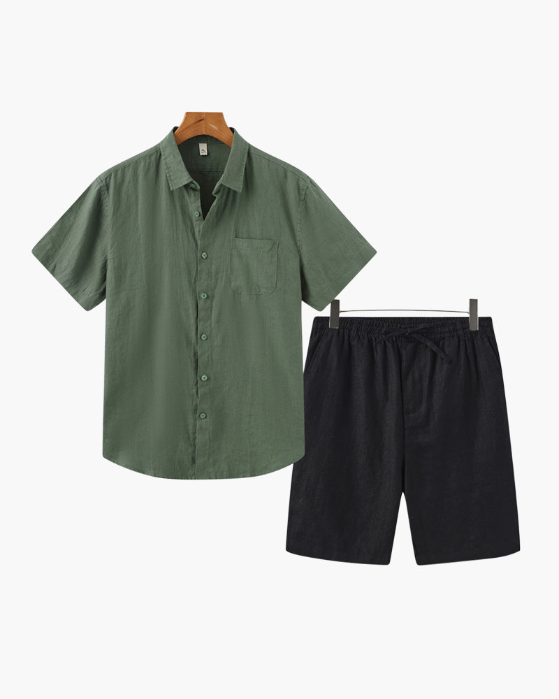 Old Money Conjunto Camisa Lino Y Pantalón Corto Lino Hombre