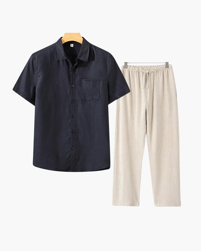 Old Money WorldWide Conjunto de Lino Manga Corta para Hombre