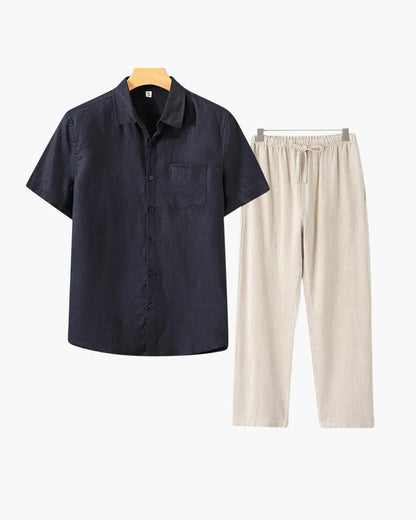 Old Money WorldWide Conjunto de Lino Manga Corta para Hombre