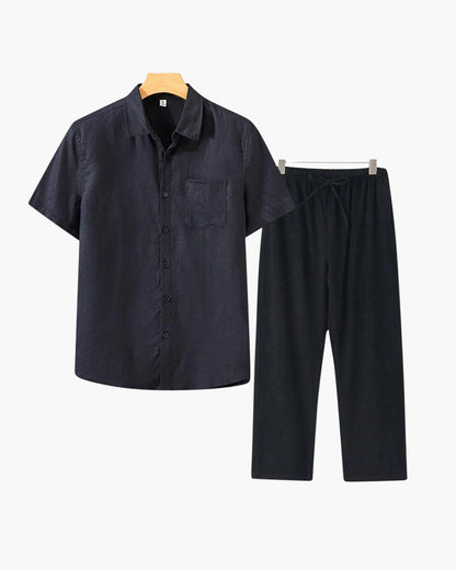 Old Money WorldWide Conjunto de Lino Manga Corta para Hombre