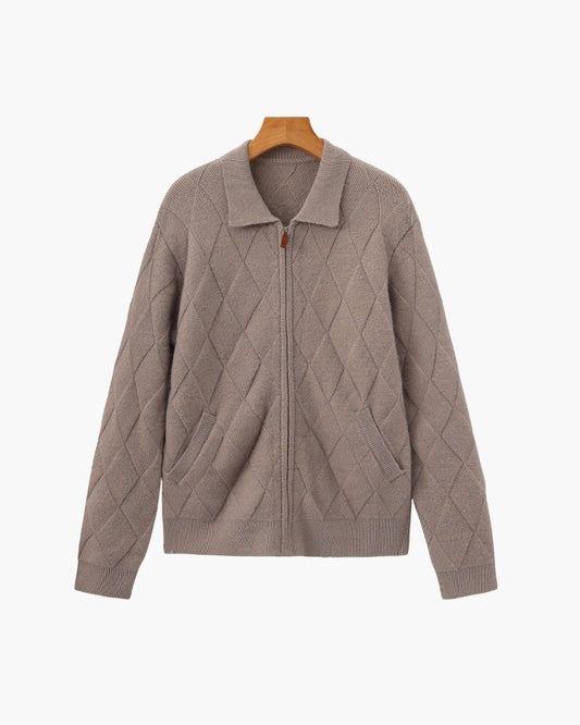 Old Money Heritage Diamond Knit Zip Cardigan