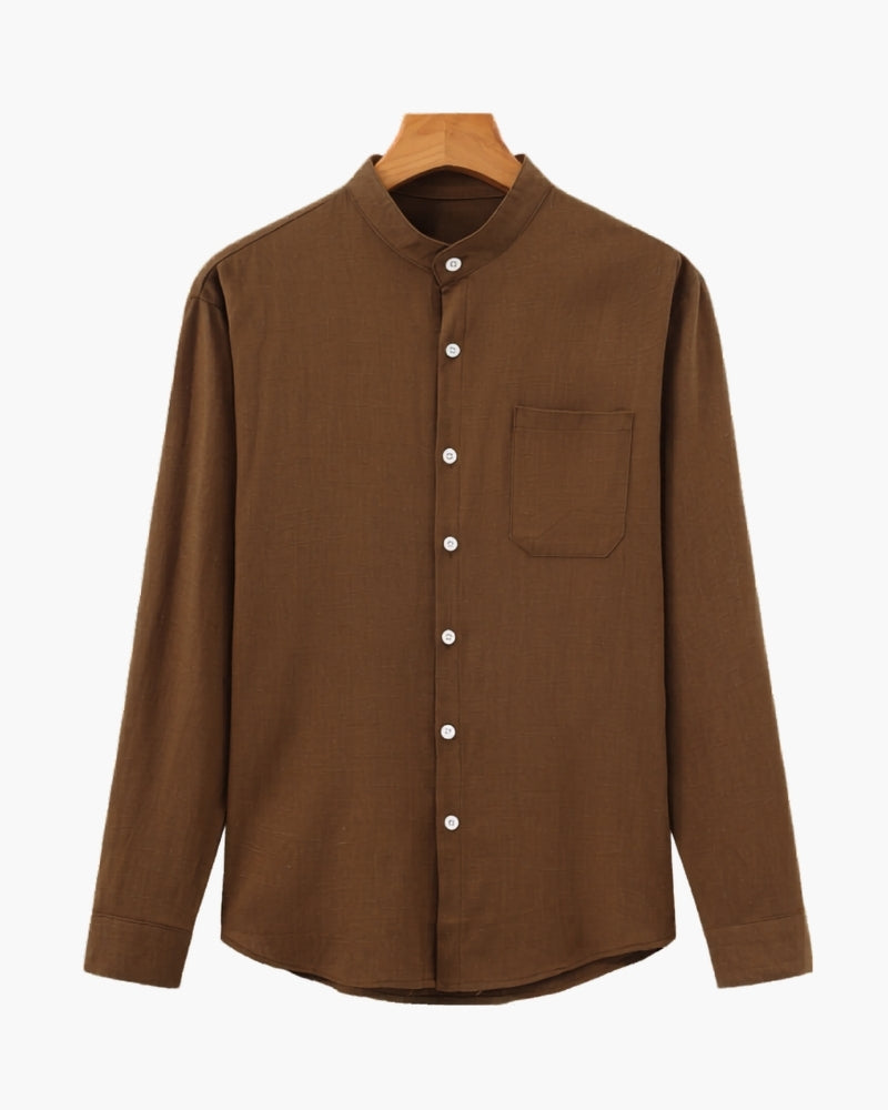 Old Money Camisa Cuello Mandarin Algodón Texturizado Hombre