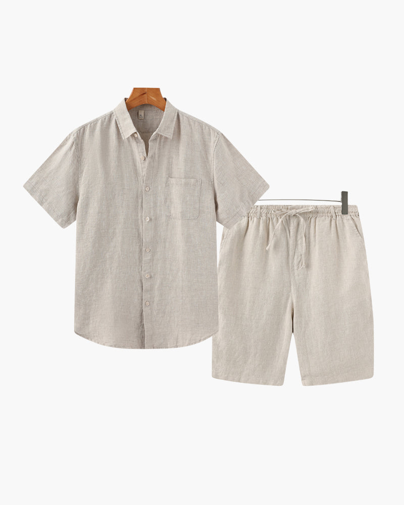 Old Money Conjunto Camisa Lino Y Pantalón Corto Lino Hombre