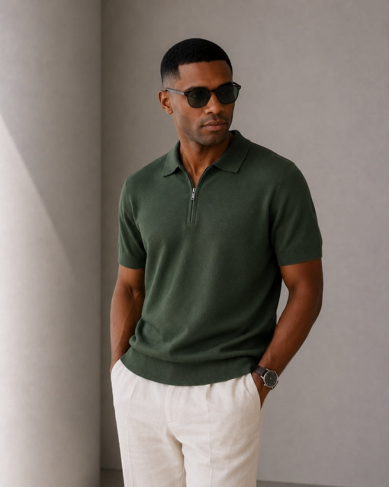 Old Money Marbella Polo Cremallera Malla Premium
