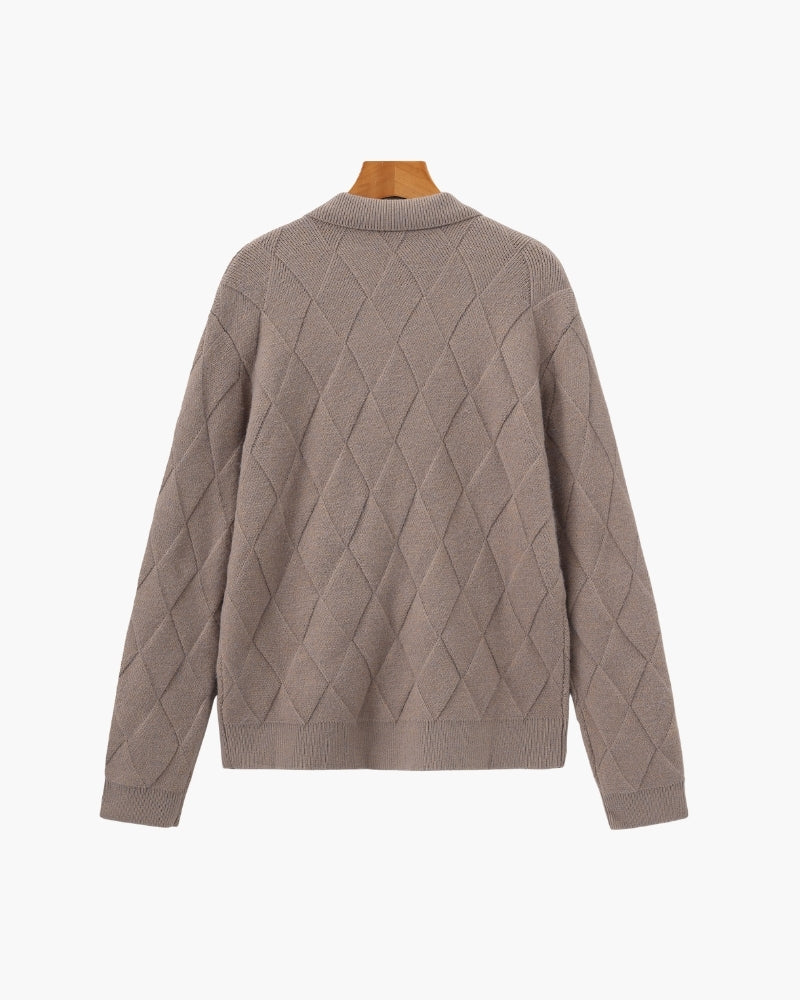 Old Money Heritage Diamond Knit Zip Cardigan