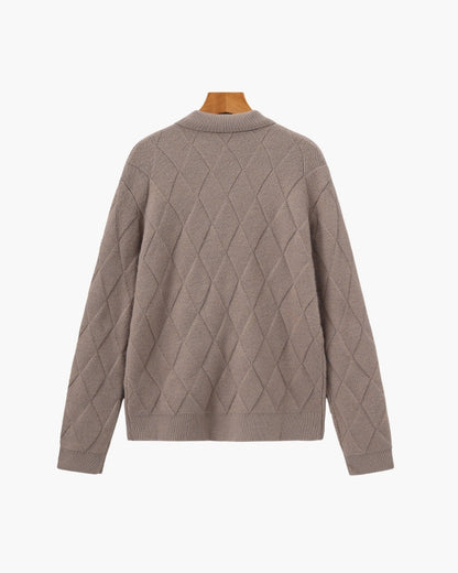 Old Money Heritage Diamond Knit Zip Cardigan