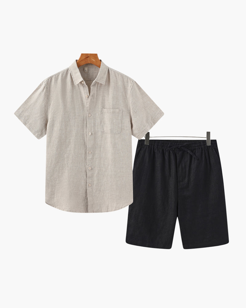 Old Money Conjunto Camisa Lino Y Pantalón Corto Lino Hombre