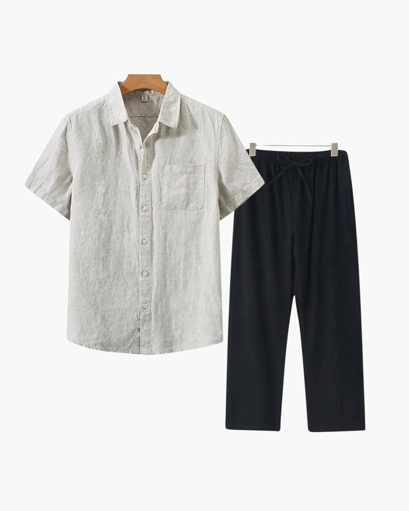 Old Money WorldWide Conjunto de Lino Manga Corta para Hombre