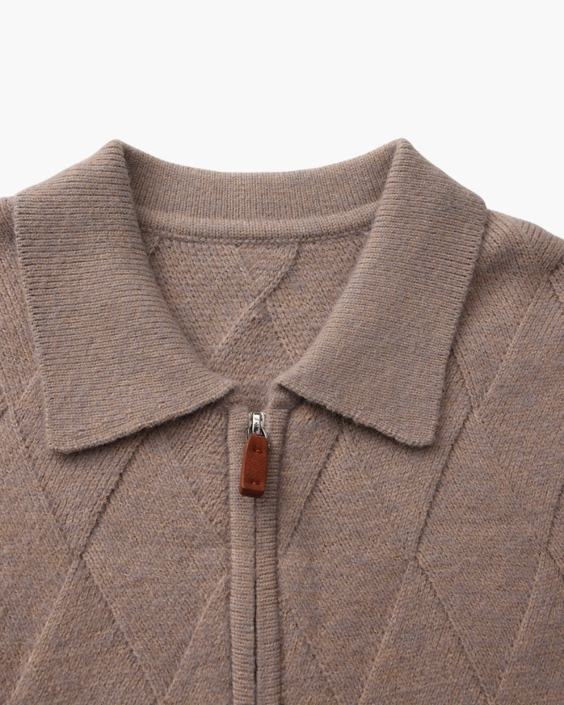 Old Money Heritage Diamond Knit Zip Cardigan