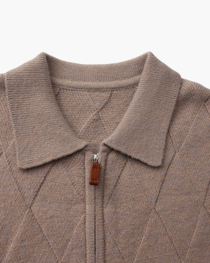Old Money Heritage Diamond Knit Zip Cardigan
