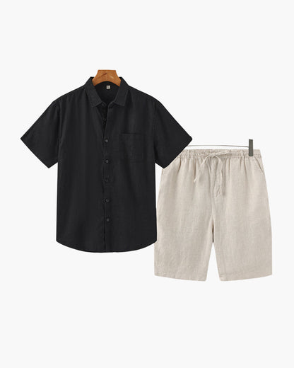 Old Money Conjunto Camisa Lino Y Pantalón Corto Lino Hombre