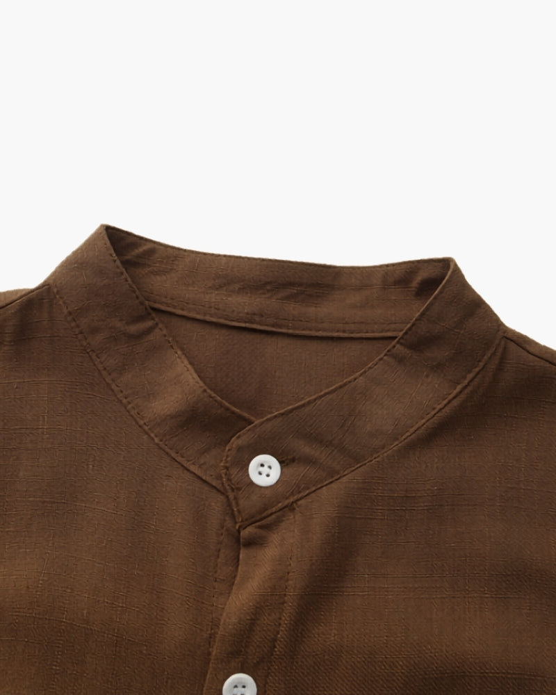 Old Money Camisa Cuello Mandarin Algodón Texturizado Hombre