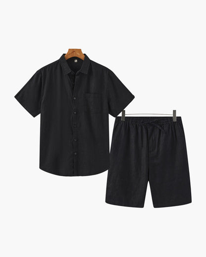 Old Money Conjunto Camisa Lino Y Pantalón Corto Lino Hombre