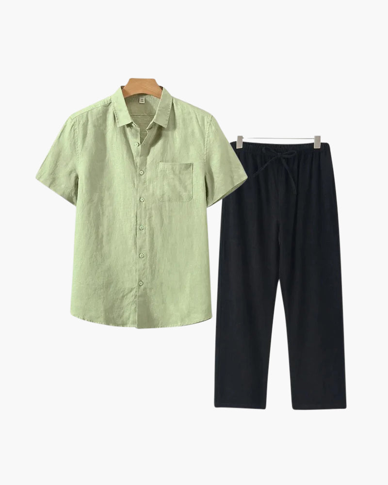 Old Money WorldWide Conjunto de Lino Manga Corta para Hombre