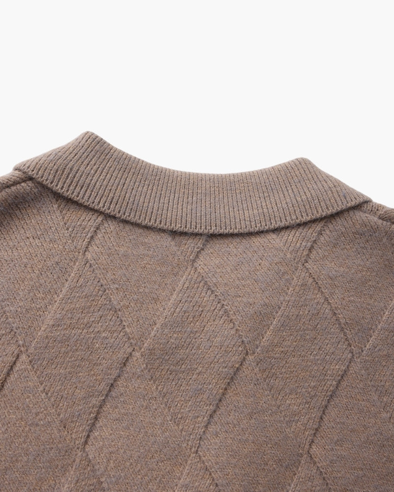 Old Money Heritage Diamond Knit Zip Cardigan