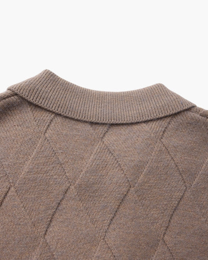 Old Money Heritage Diamond Knit Zip Cardigan