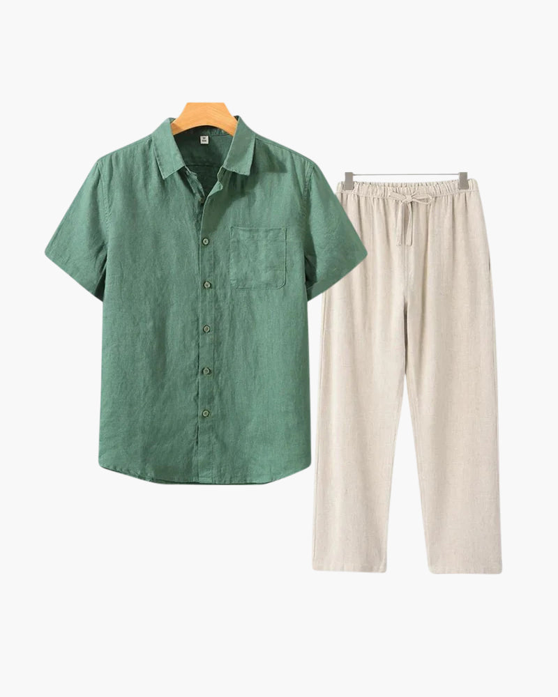 Old Money WorldWide Conjunto de Lino Manga Corta para Hombre