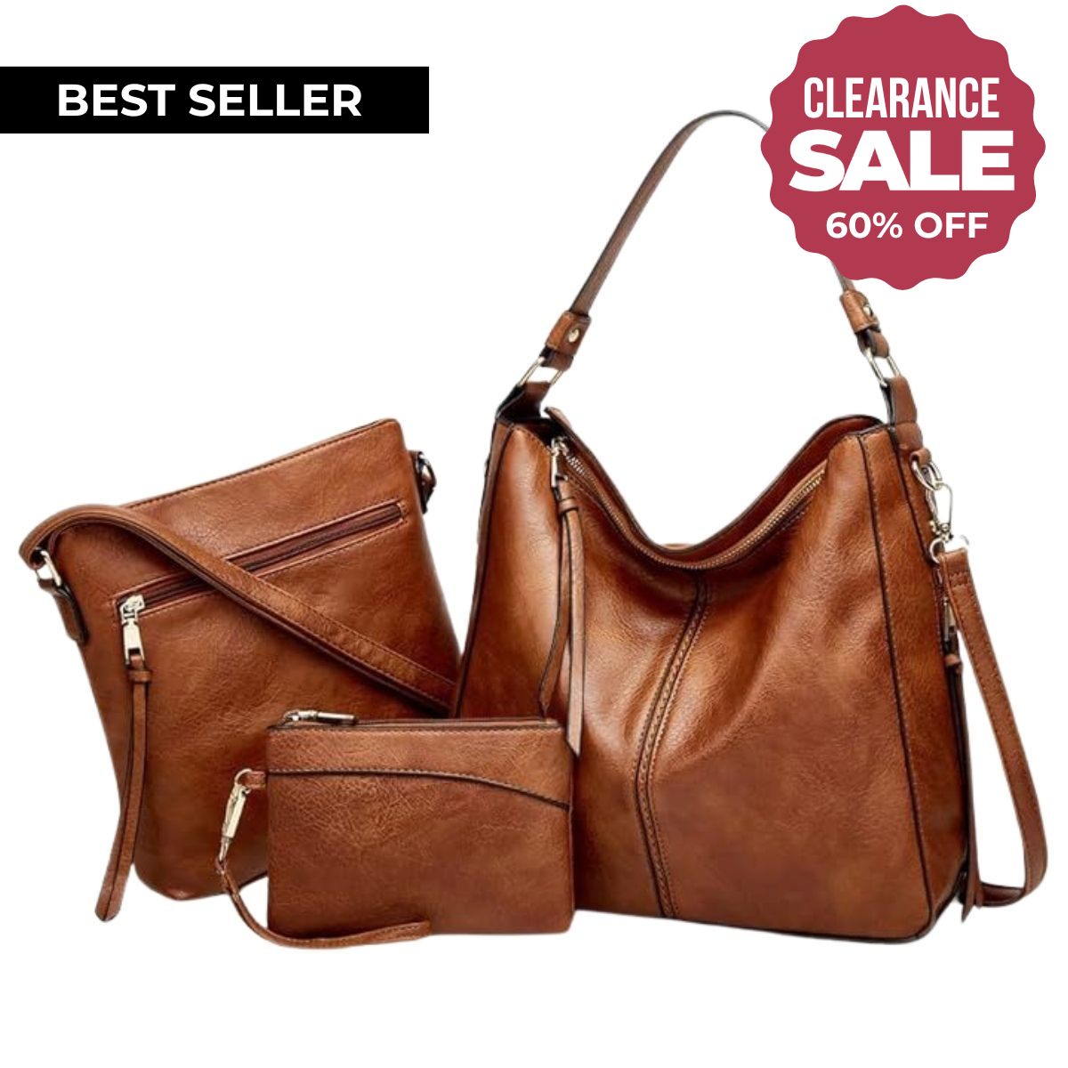 Libra Cases Lujo Cuero 3-Piezas Bolso Hobo Set