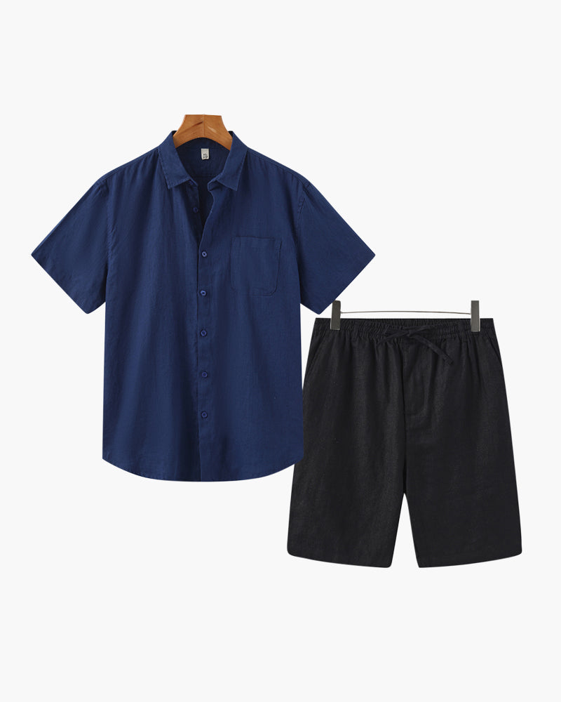 Old Money Conjunto Camisa Lino Y Pantalón Corto Lino Hombre