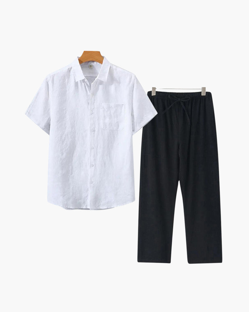 Old Money WorldWide Conjunto de Lino Manga Corta para Hombre