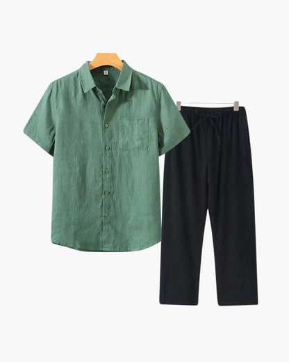 Old Money WorldWide Conjunto de Lino Manga Corta para Hombre