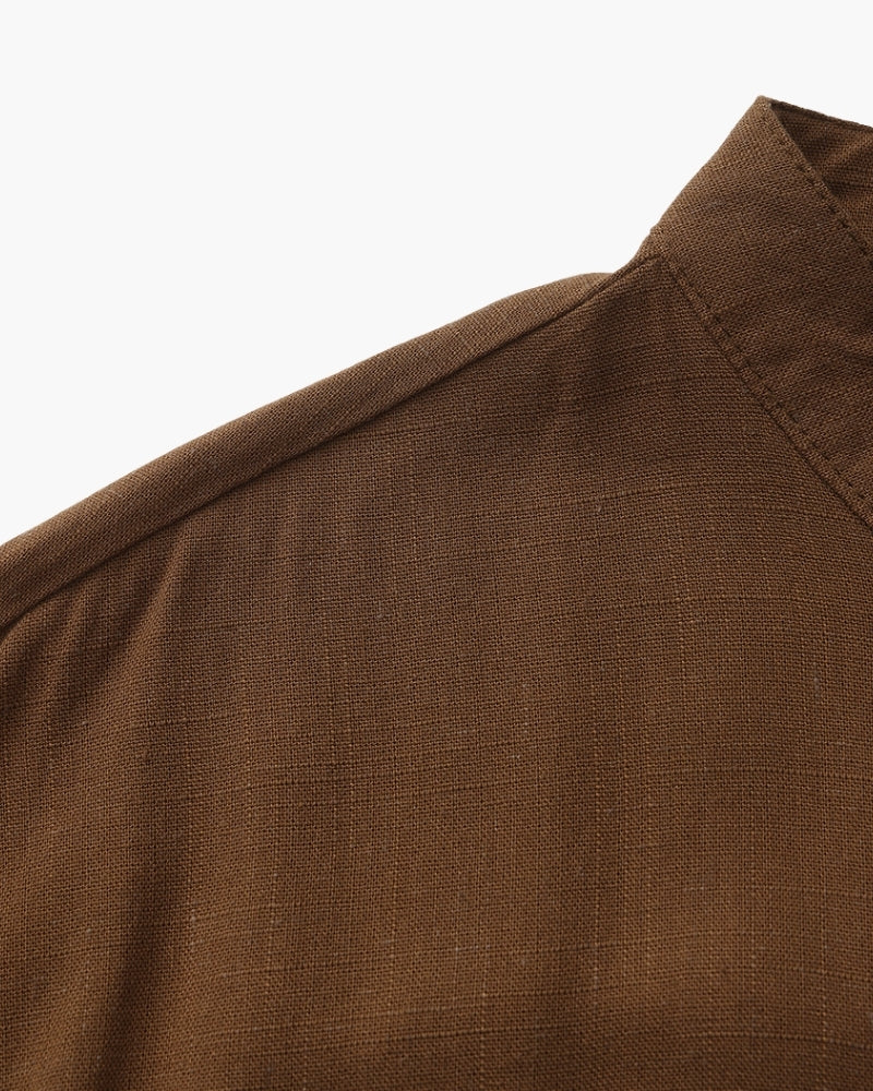 Old Money Camisa Cuello Mandarin Algodón Texturizado Hombre