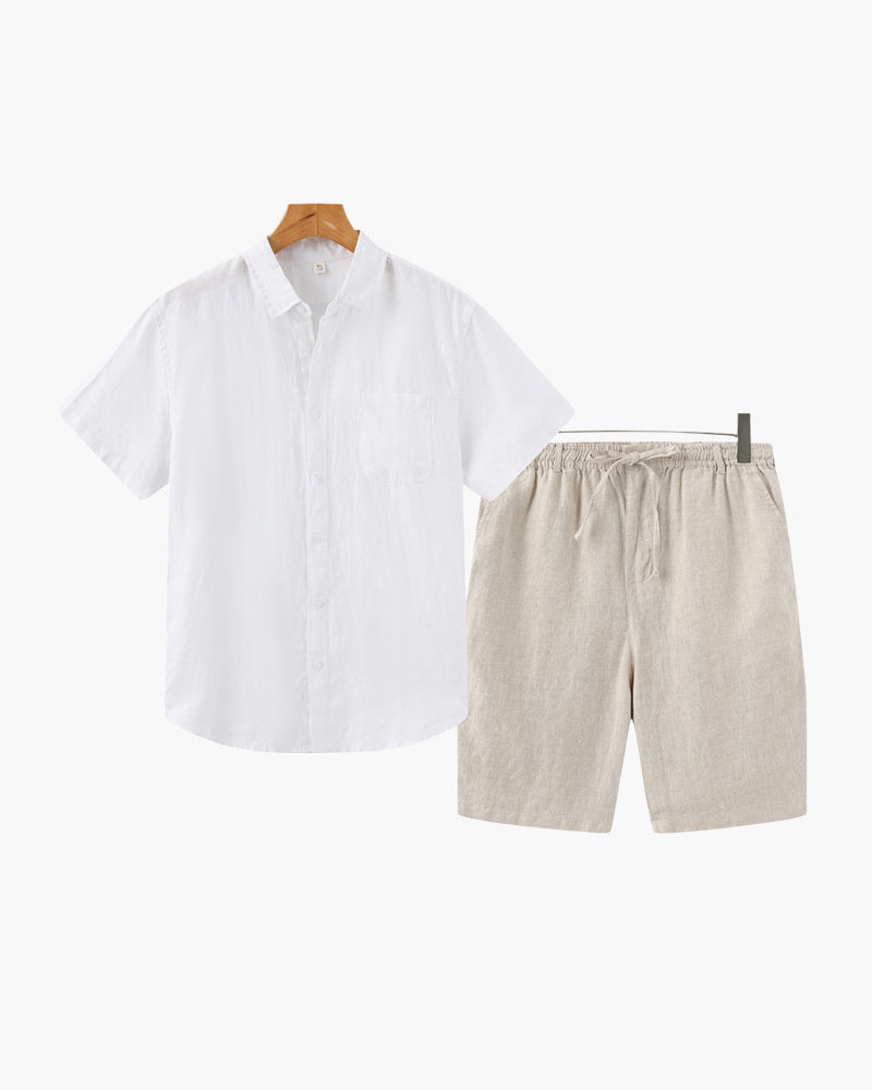 Old Money Conjunto Camisa Lino Y Pantalón Corto Lino Hombre