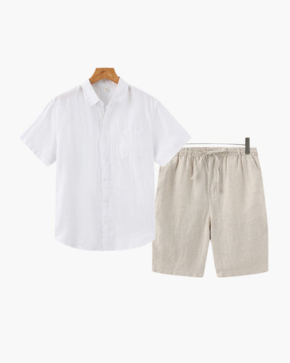 Old Money Conjunto Camisa Lino Y Pantalón Corto Lino Hombre