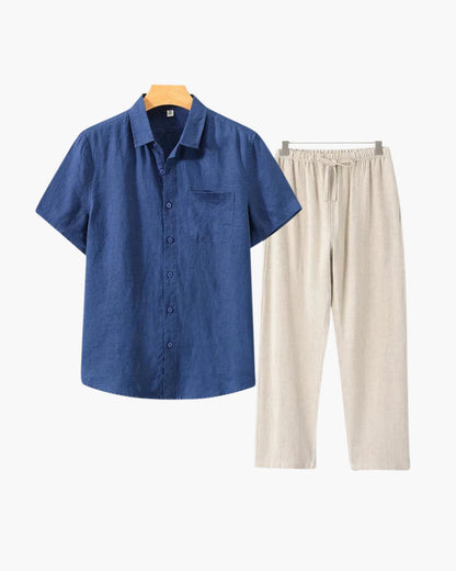 Old Money WorldWide Conjunto de Lino Manga Corta para Hombre