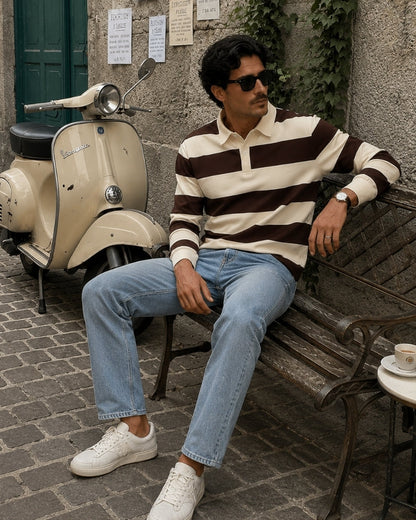 Old Money Polo Rugby Rayas Vintage Hombre