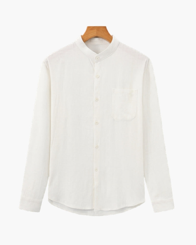 Old Money Camisa Cuello Mandarin Algodón Texturizado Hombre