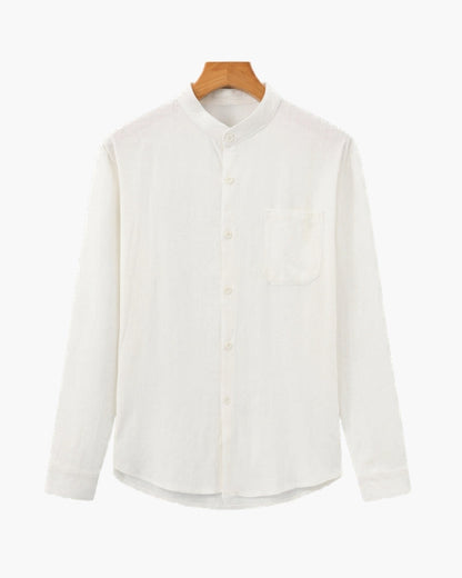 Old Money Camisa Cuello Mandarin Algodón Texturizado Hombre