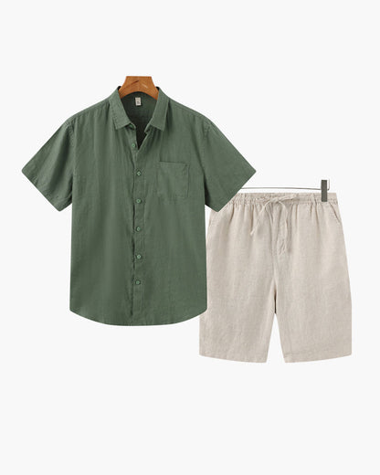 Old Money Conjunto Camisa Lino Y Pantalón Corto Lino Hombre