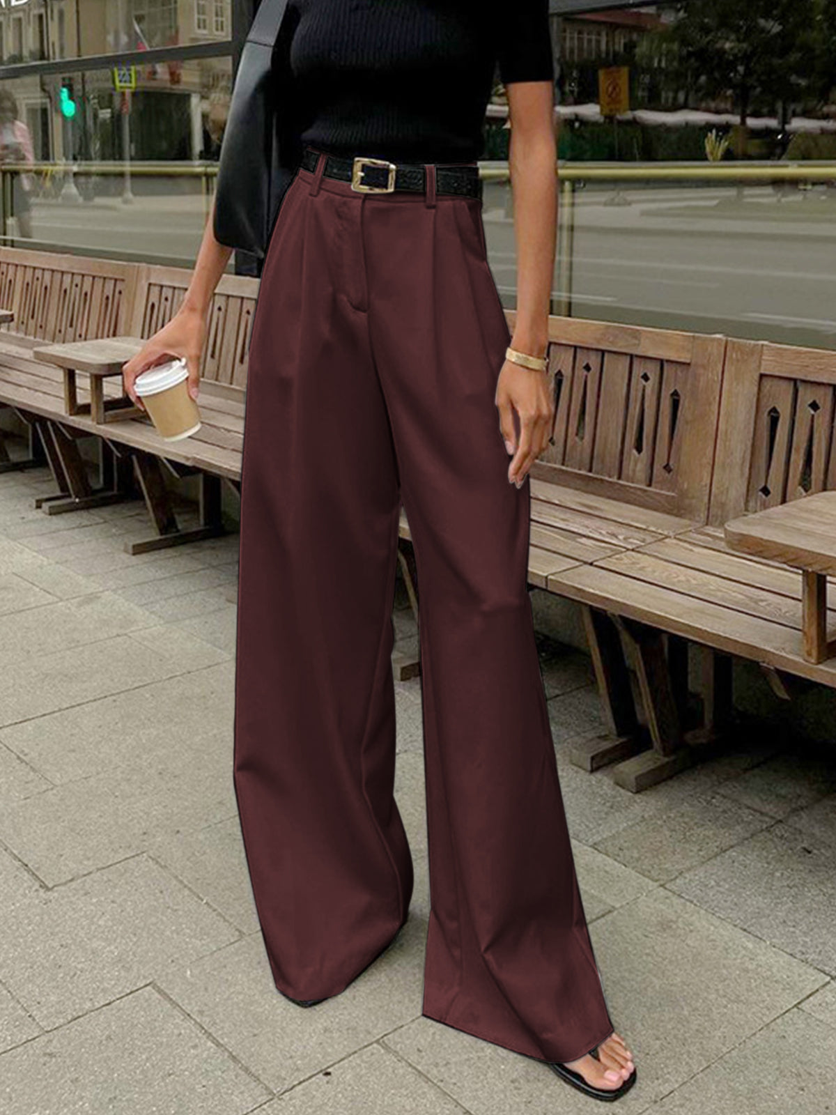 COMMENSE Pantalón Ancho de Tiro Regular Sin Cinturón