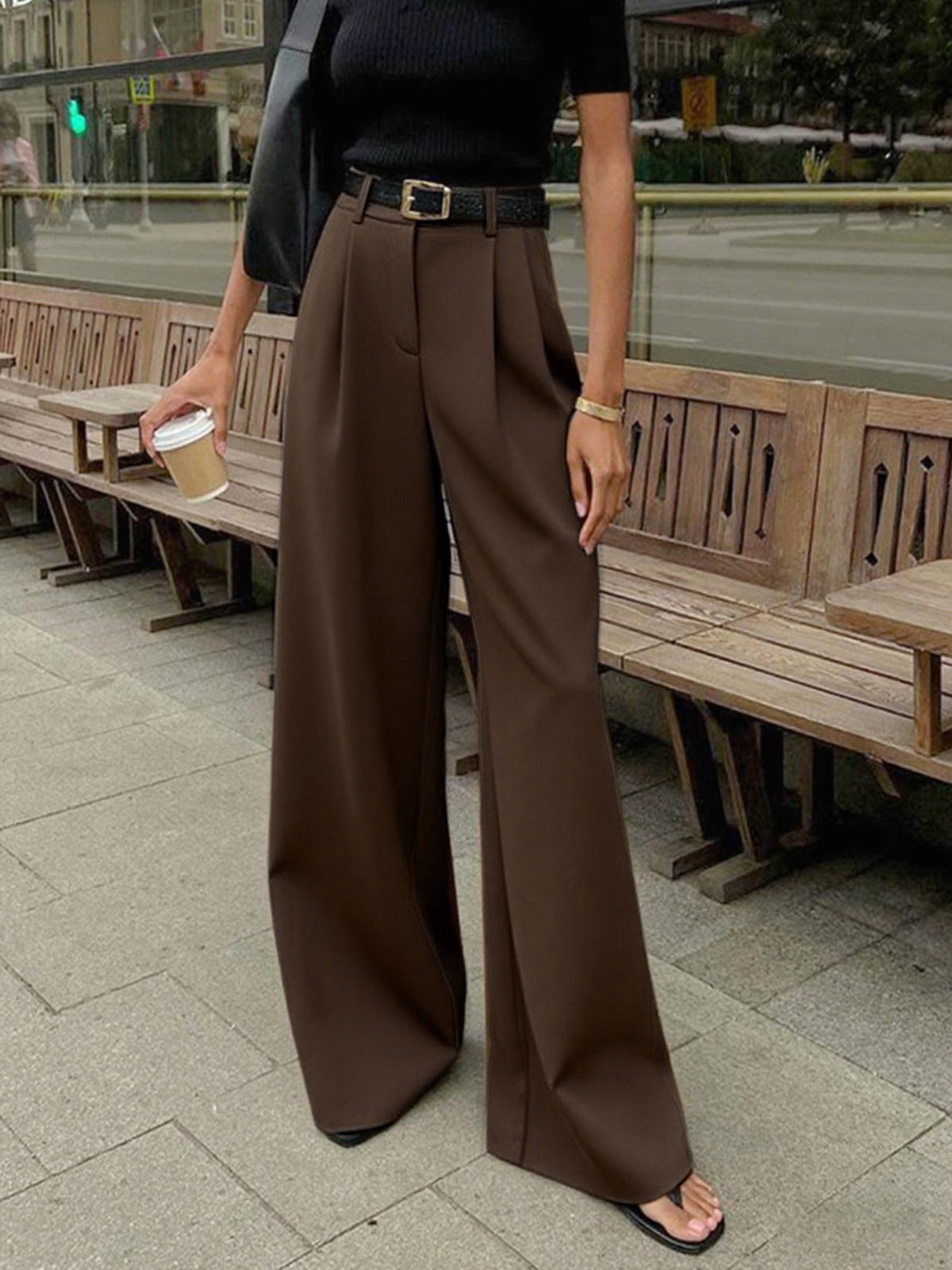 COMMENSE Pantalón Ancho de Tiro Regular Sin Cinturón