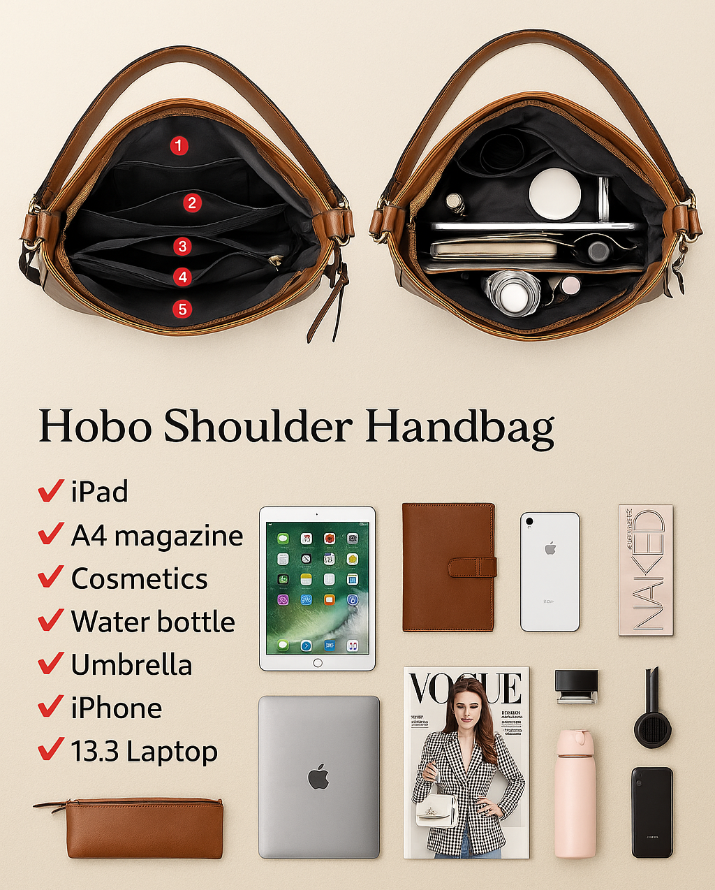 Hypersku Bolso Hobo Lujo Cuero Antirrobo