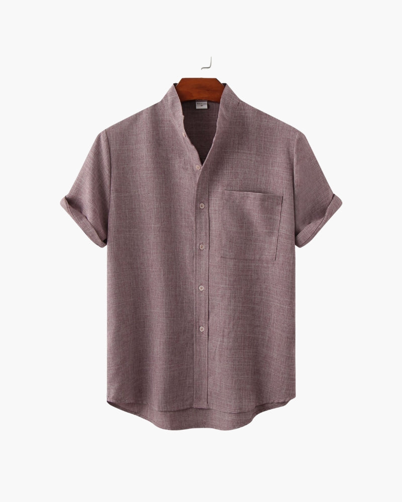 Old Money Camisa Cuello Mandarin Algodón Premium