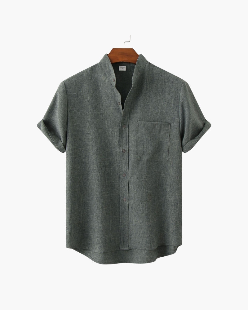 Old Money Camisa Cuello Mandarin Algodón Premium