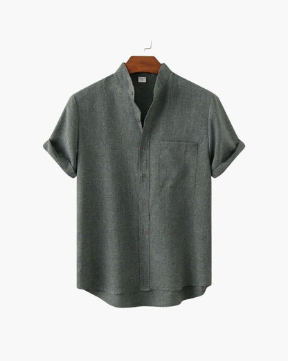 Old Money Camisa Cuello Mandarin Algodón Premium