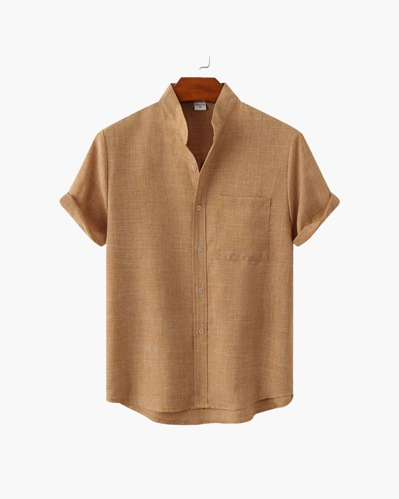Old Money Camisa Cuello Mandarin Algodón Premium