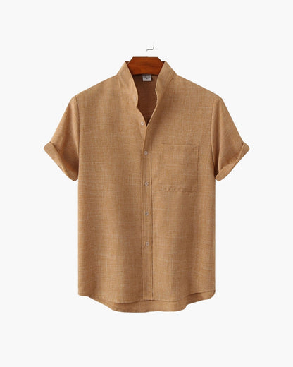 Old Money Camisa Cuello Mandarin Algodón Premium
