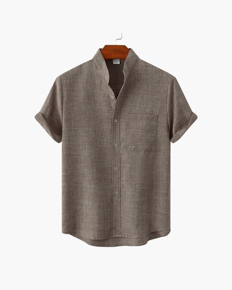 Old Money Camisa Cuello Mandarin Algodón Premium
