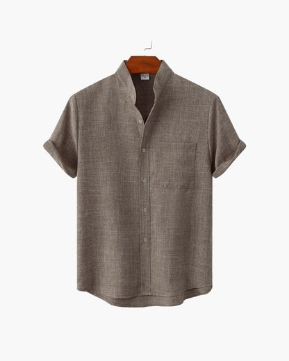 Old Money Camisa Cuello Mandarin Algodón Premium