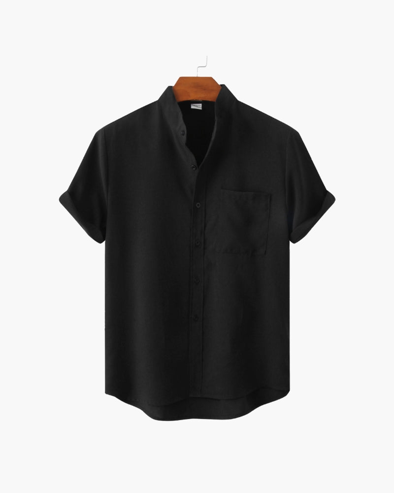 Old Money Camisa Cuello Mandarin Algodón Premium