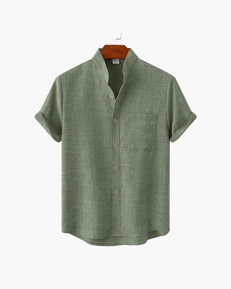 Old Money Camisa Cuello Mandarin Algodón Premium