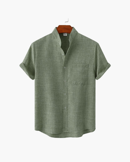 Old Money Camisa Cuello Mandarin Algodón Premium