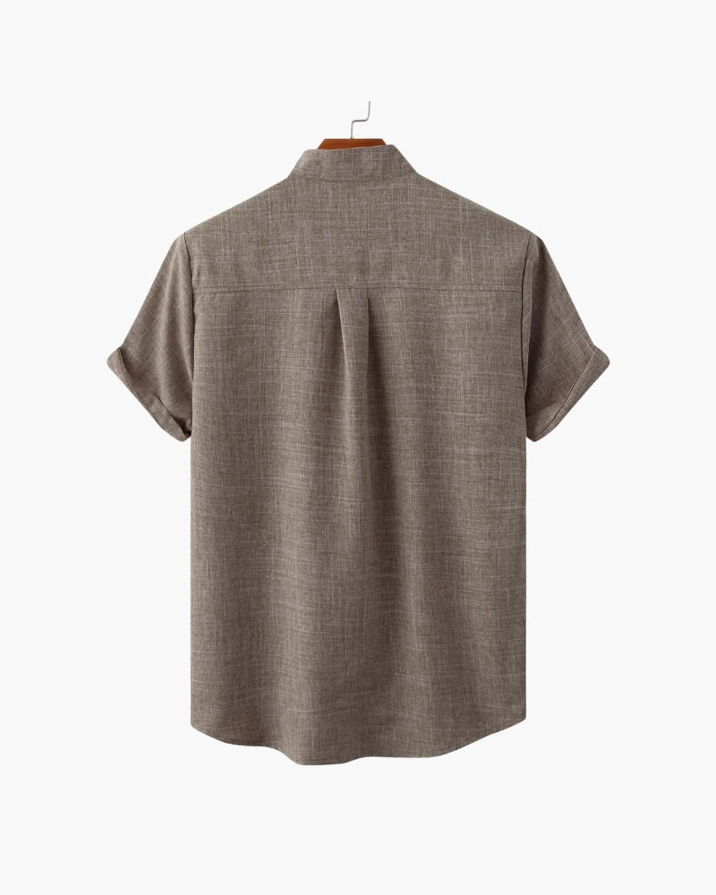 Old Money Camisa Cuello Mandarin Algodón Premium