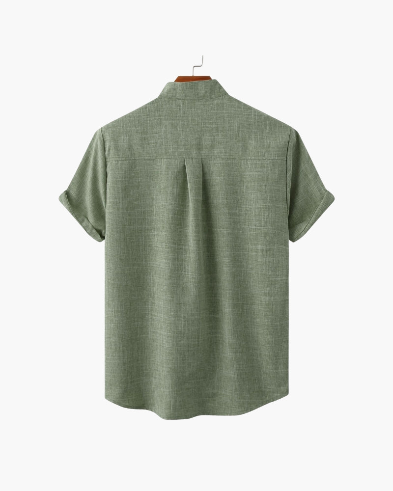 Old Money Camisa Cuello Mandarin Algodón Premium