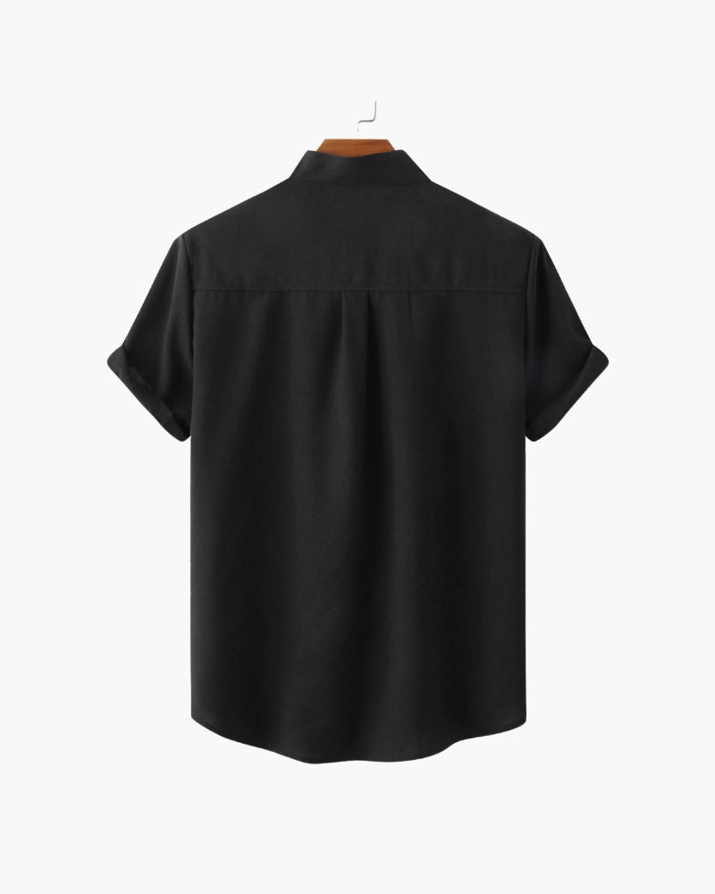 Old Money Camisa Cuello Mandarin Algodón Premium