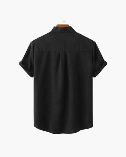 Old Money Camisa Cuello Mandarin Algodón Premium